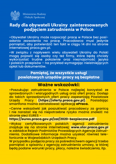 rady dla obywateli ua zainteresowanych podjeciem pracy